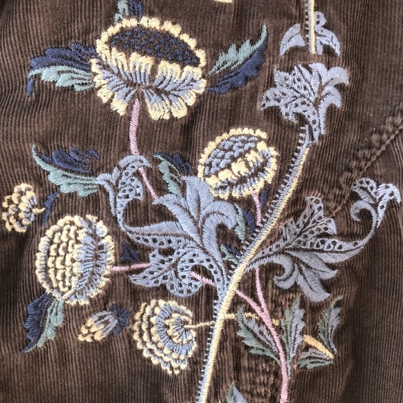 J. Jill Chocolate Brown Corduroy Embroidered Floral Button Down Shirt Womens S - Picture 5 of 12